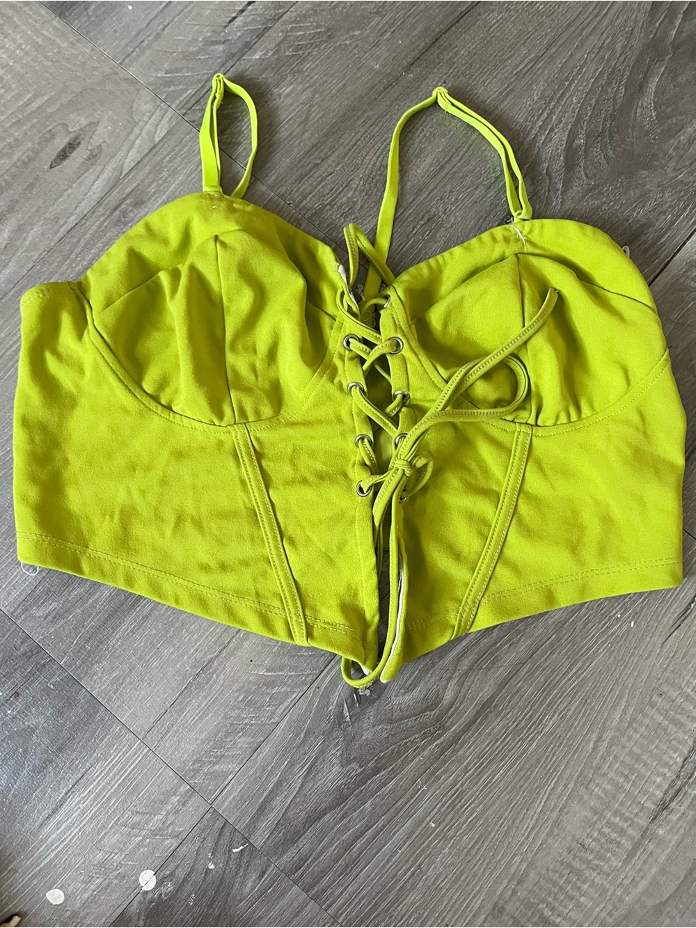 SHEIN Neon Lime Lace-Up Bustier Crop Top